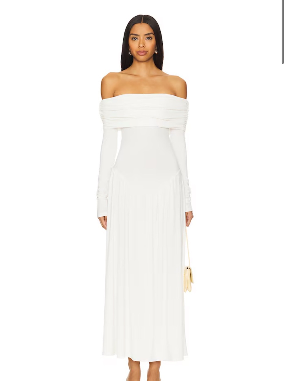 New | WeWoreWhat Off Shoulder Ruched Midi Dress in Ivory XS